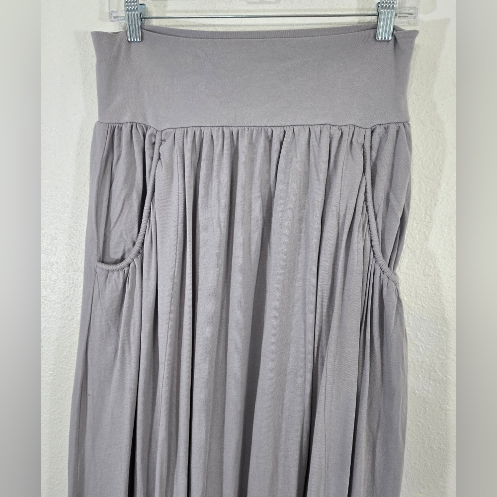 Garnet Hill Light Gray Flowing Maxi Skirt w/Pockets Boho Prairie Cottagecore, L - Picture 2 of 7